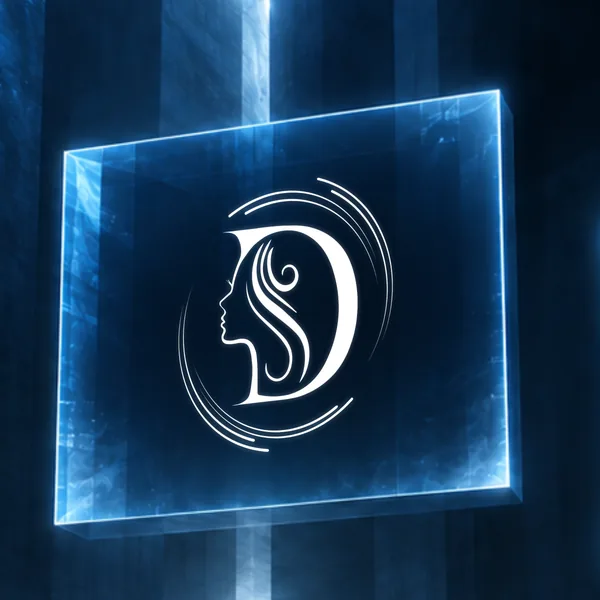 Logotip Delavie na svetlečem modrem panelu