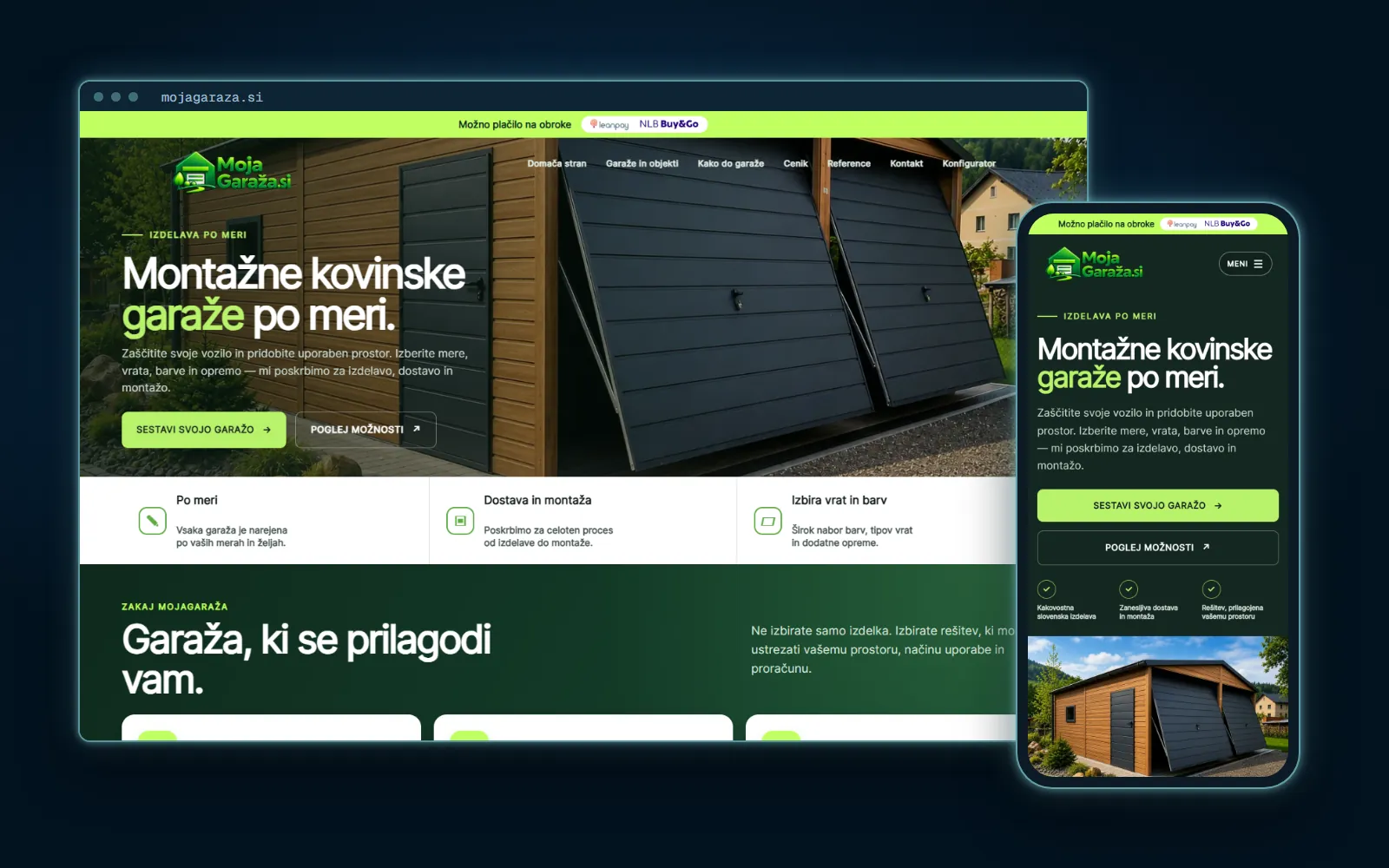 Spletna stran Moja Garaža na računalniku in telefonu